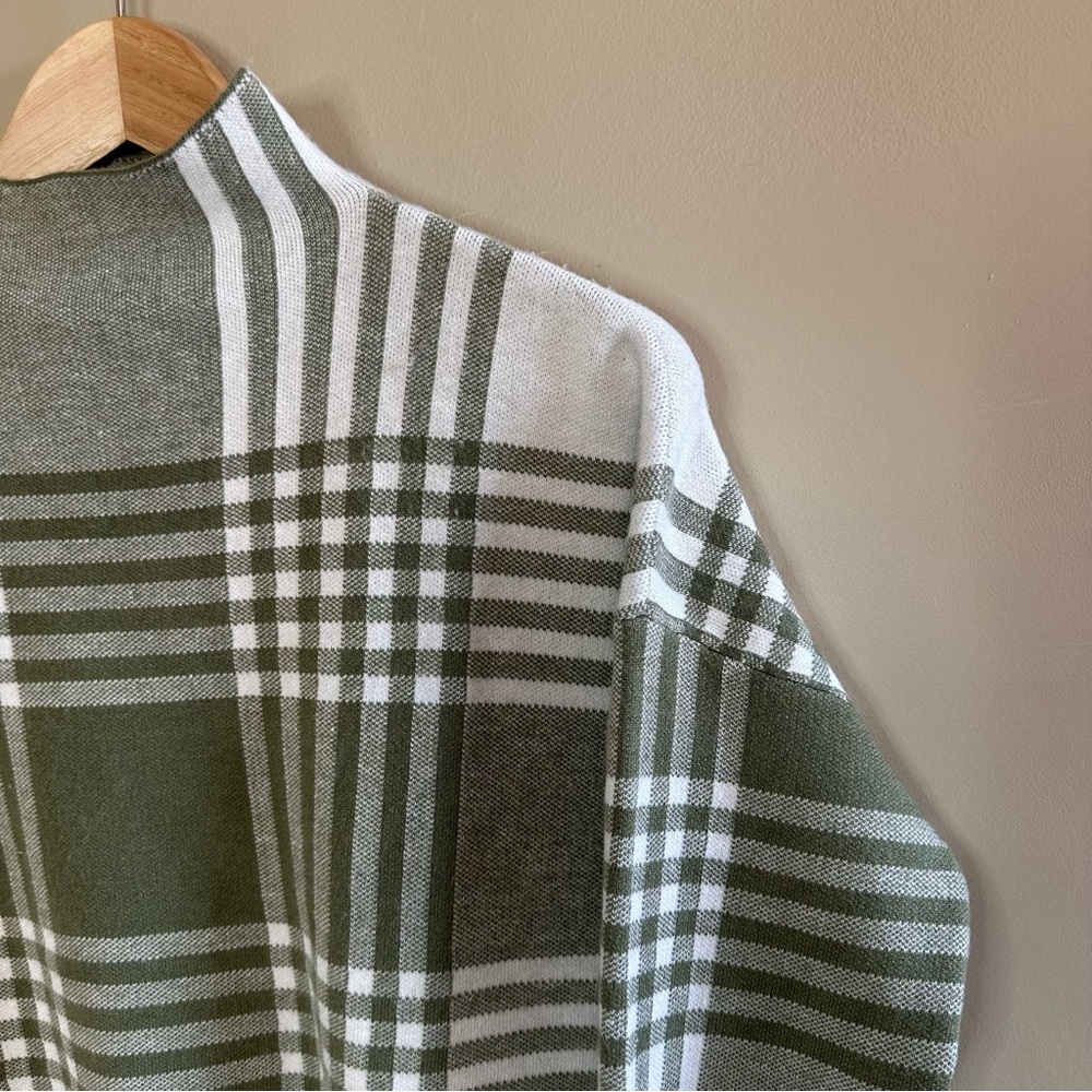 Max Studio Olive and White Plaid Mock Neck Sweater- L - Picture 2 of 5